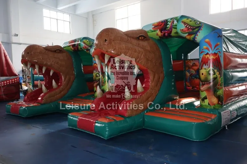 Small Inflatable Multiplay Bouncy Castles T Rex With Slide